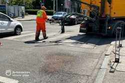 У Днiпрi дрiбнi неглибокi ями на дорогах усувають за допомогою нової установки ямкового ремонту