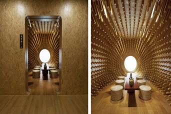 Чайный домик украсили почти тысячей деревянных палочек