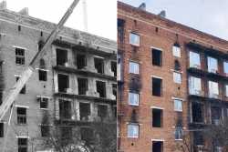 У зруйнованому будинку Тростянця встановили металопластиковi вiкна та балконнi дверi