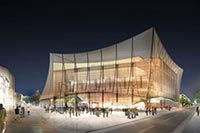 Построен театр с фасадом-занавесом из цветного стекла